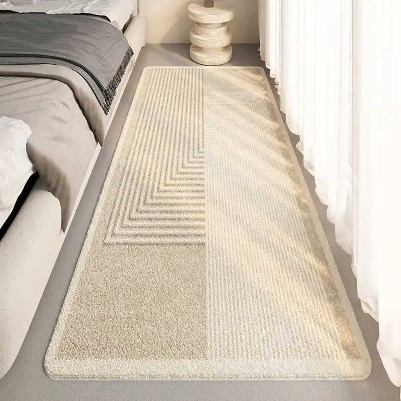 VIKAMA Wabi Sabi Striped Plush Long Carpet, Bedroom Bedside Carpet, Floating Window Mat, Soft Anti Slip Carpet, Home Decor