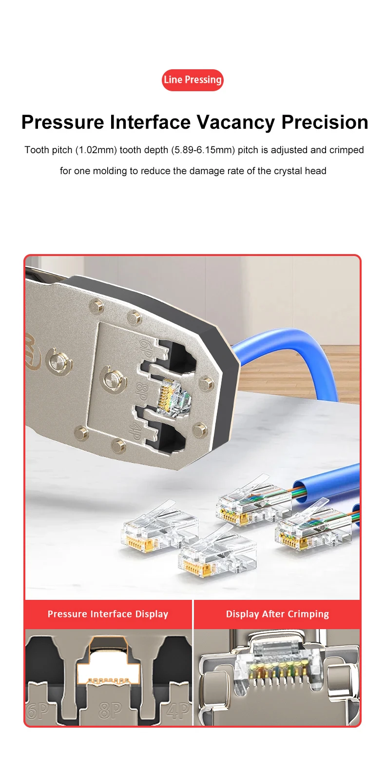 RJ45 Crimper RJ11 RJ45 Crimpzange Ethernet Netzwerk LAN Kabel Crimper Cutter Stripper Zange für 6P 8P RJ11 RJ12 RJ45 – Detail 5