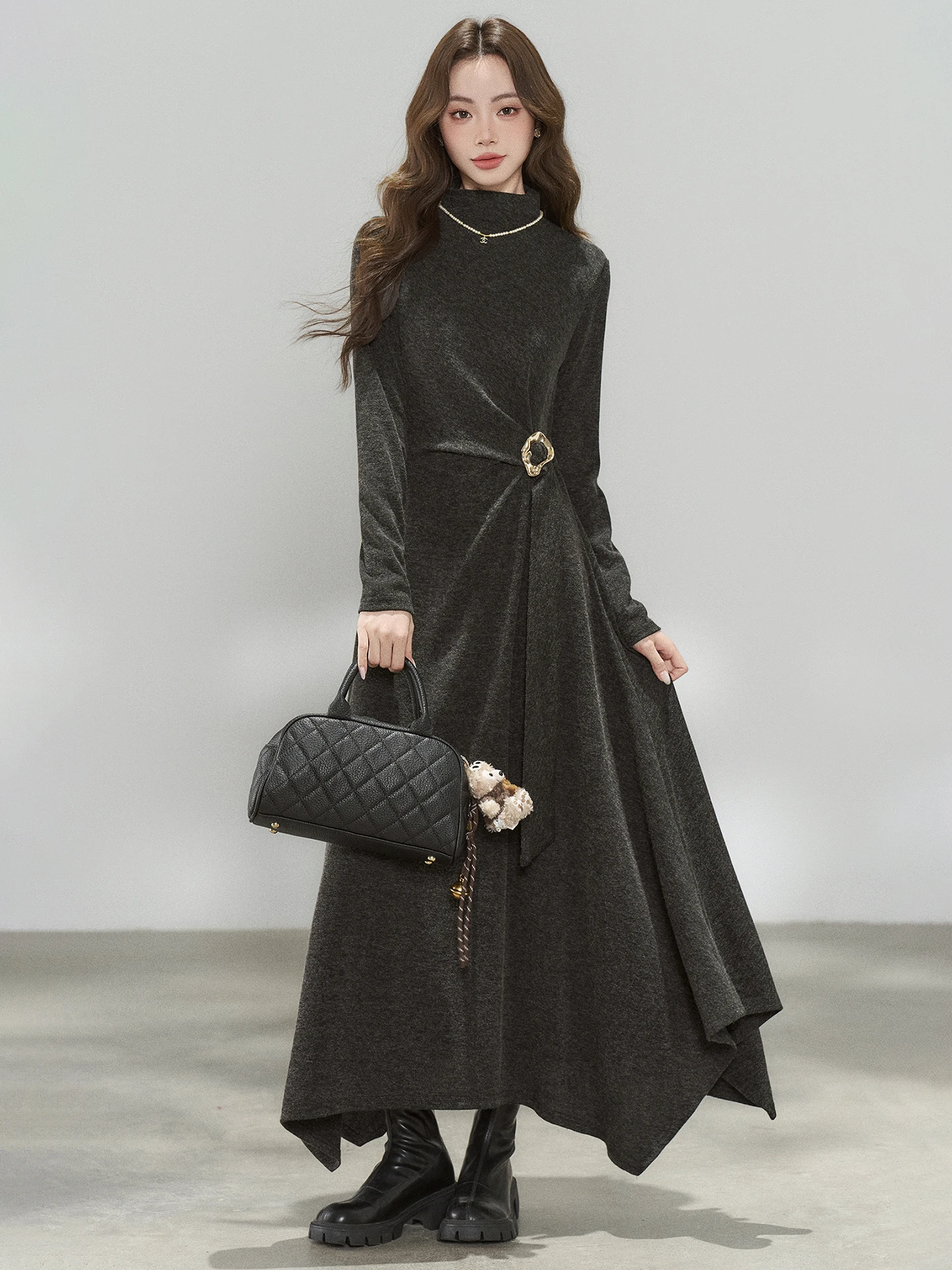 

Высококачественное вязаное пальто в стиле ретро, женское осенне-зимнее новое одинаковое пальто, базовый слой, длинная юбка