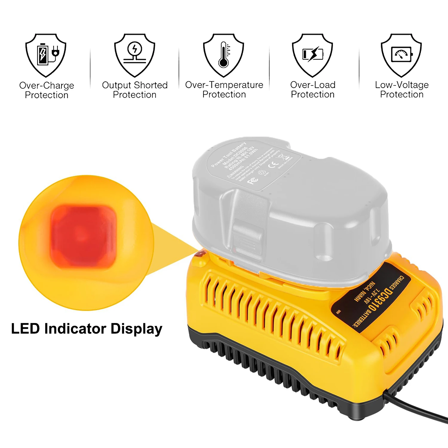 Battery Charger Protector DC9310 for Dewalt 7.2V-20V NiCD & NiMH Battery Suit for DW9057 DC9071 DC9091 DC9096 Batteries Charger