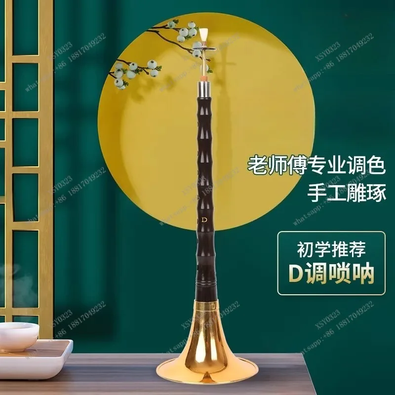 Ebony Suona Wind Instrument Beginner Set D Tone with Mouthpiece Reeds & Accessories