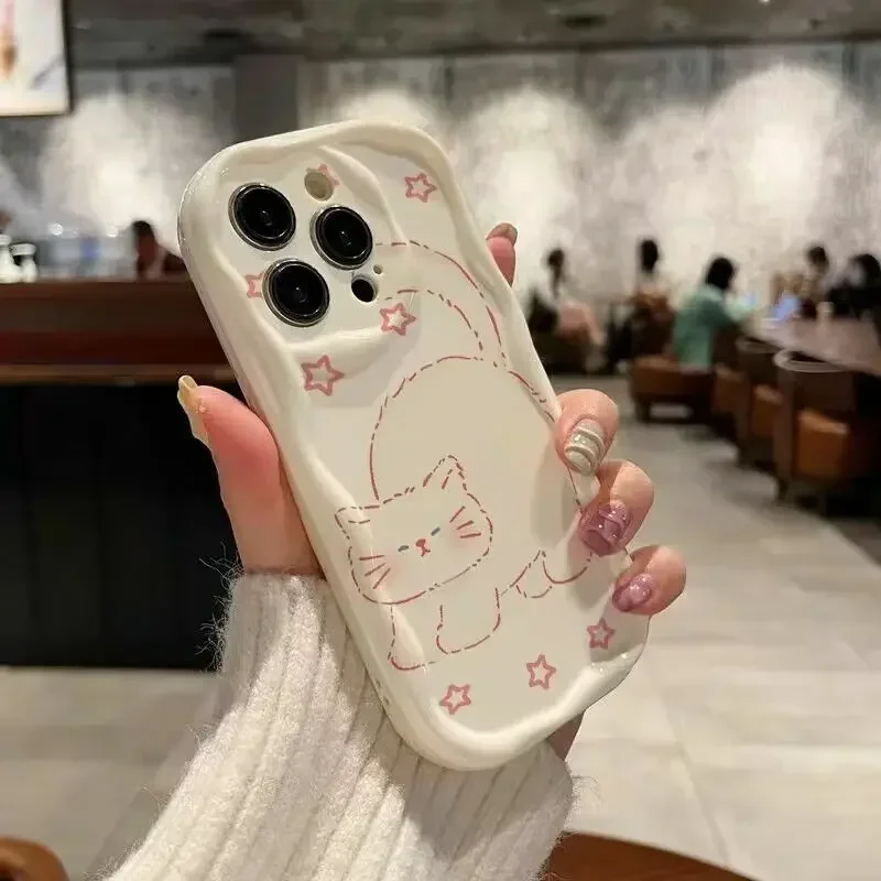 Funda de gato divertido para Xiaomi POCO X6 X3 X5 M6 Pro Couqe Redmi 12 12C 9C 9A 9 13C Note 12 4G 11 10 13 Pro 12S cubierta de crema de borde rizado