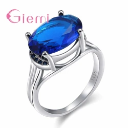 Hot Sell Romantic And Mysterious Style Deep Blue Stone 925 Sterling Silver Rings For Wedding Party Christmas Present Girl
