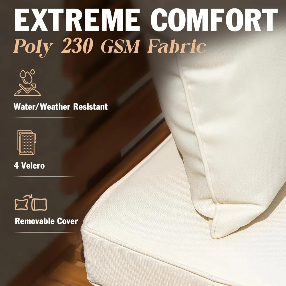 IDZO Lucille سعة 800 رطل، أريكة خارجية معتمدة من FSC بمقعدين مع وسائد سميكة 3.9 بوصة، لمسة نهائية من خشب الساج P