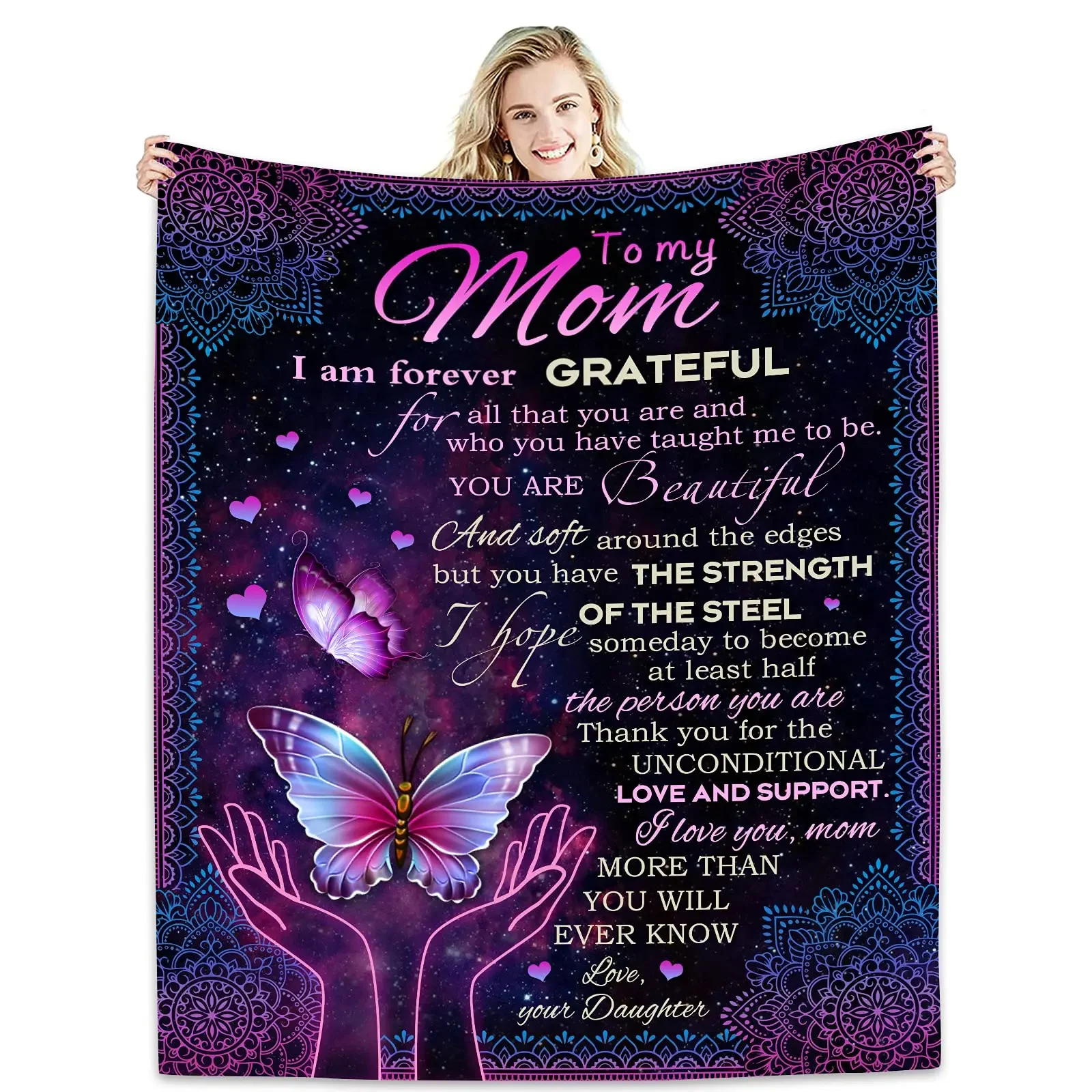 To My Mom Gifts Blanket Flower Butterfly Flannel Throw Blankets,Gifts for Mothers Day, Birthdays Gifts for Mom From Daughter Son