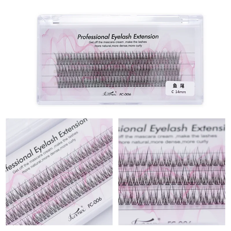 Pestañas postizas de racimo de cola de pez, extensión de pestañas naturales, rizo C, paquete de pestañas individuales, herramienta de maquillaje, venta al por mayor