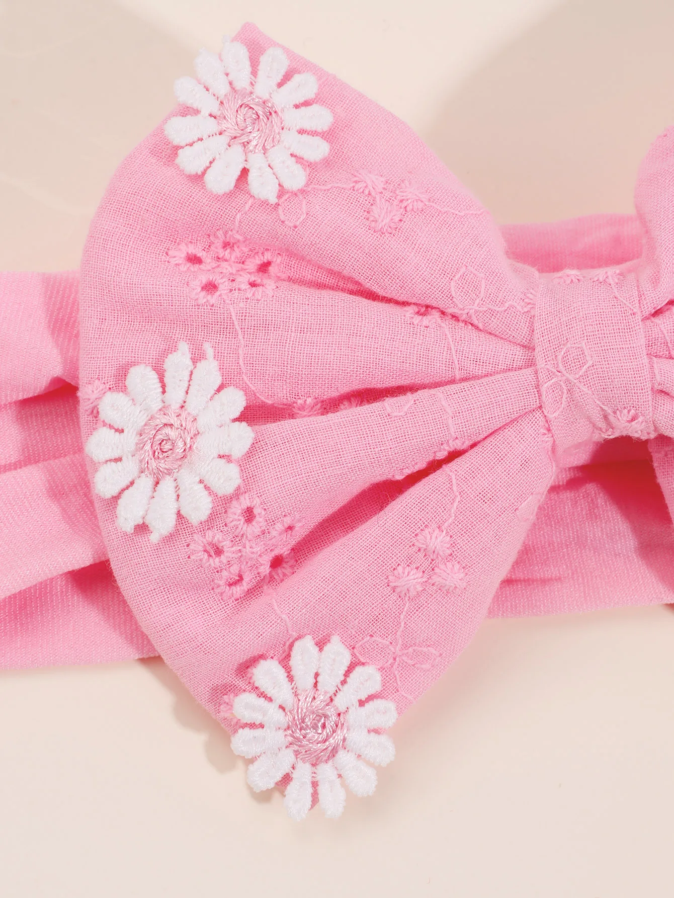 1 PC Baby Pink Bow Headband with Flowers Pattern Elastic Bow Headband for Baby Soft Fabric Bow Headband Toddler Hair Accessories