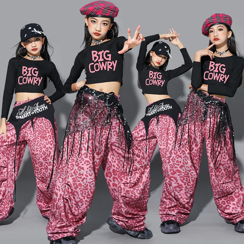 

Укороченный топ K-pop для девочек, современные танцы, розовые брюки-карго с принтом, детские уличные костюмы в стиле хип-хоп, детские комплекты одежды для джазовых девочек