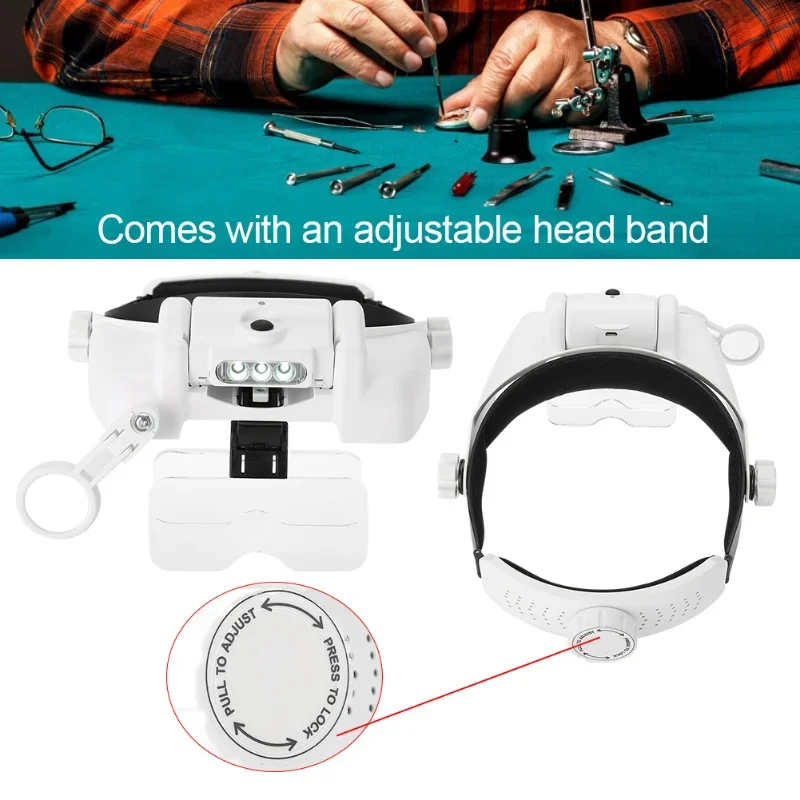 

LED Lighted Headband Magnifying Glass Helmet Jewelry Repair Head Loupe