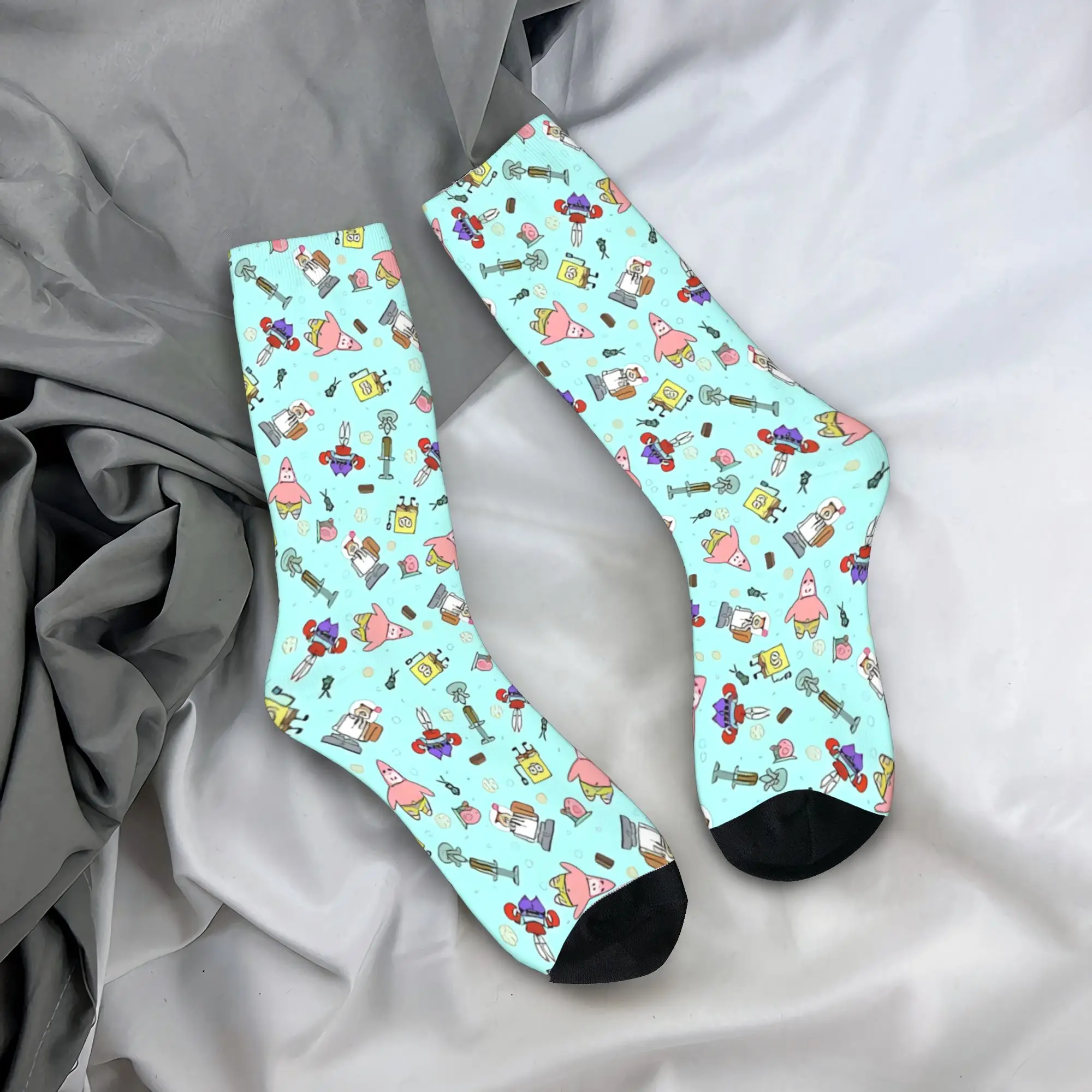 Men Socks SpongeBobs Pastel Light Floral Print  Stockings Autumn Funny Soft Socks Pattern Running Sports Anti Skid Socks