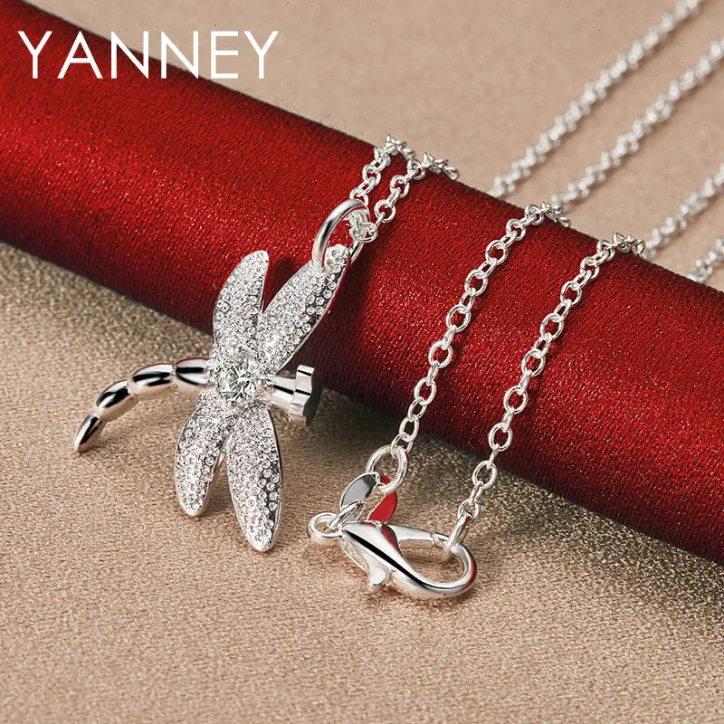 

925 Sterling Silver 16-30 Inches Luxury Dragonfly Zircon Necklace For Women Fashion Gift Jewelry Party Wedding Accessories