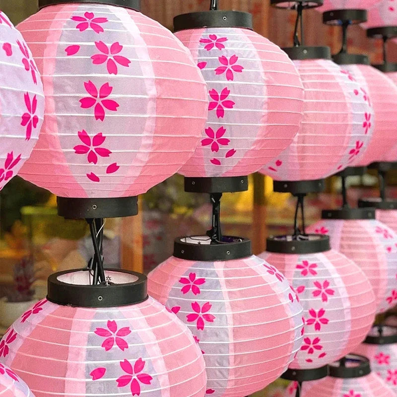 Hot Pot Printed Flower Round Lantern Japanese Style Printing Waterproof Bar Lanterns Restaurant Pub Decoration Accessories