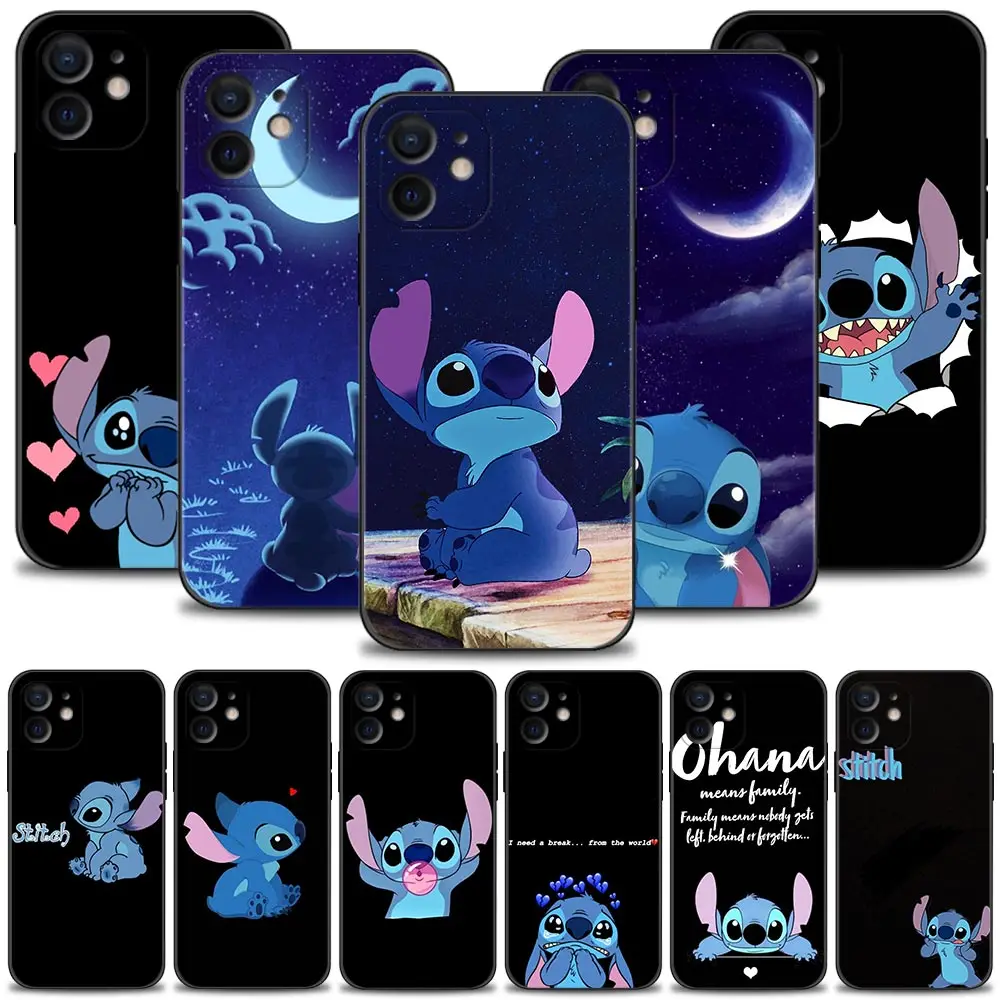 Phone Case For Apple iPhone 15 13 12 11 Pro Max Mini XS XR X 7 8 Plus 5 5S Cover Silicon Shell Blue Stitch Look at the Moon