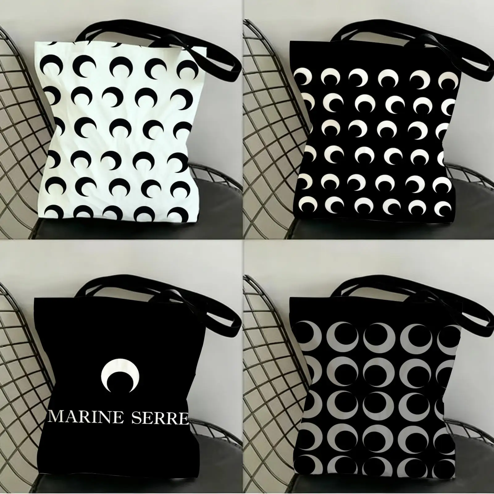 Fashion M-Marine Serre Storage Bags Double-Sided Print Canvas Tote Bag Fashion Large Capacity Women's Shoulder Handbag