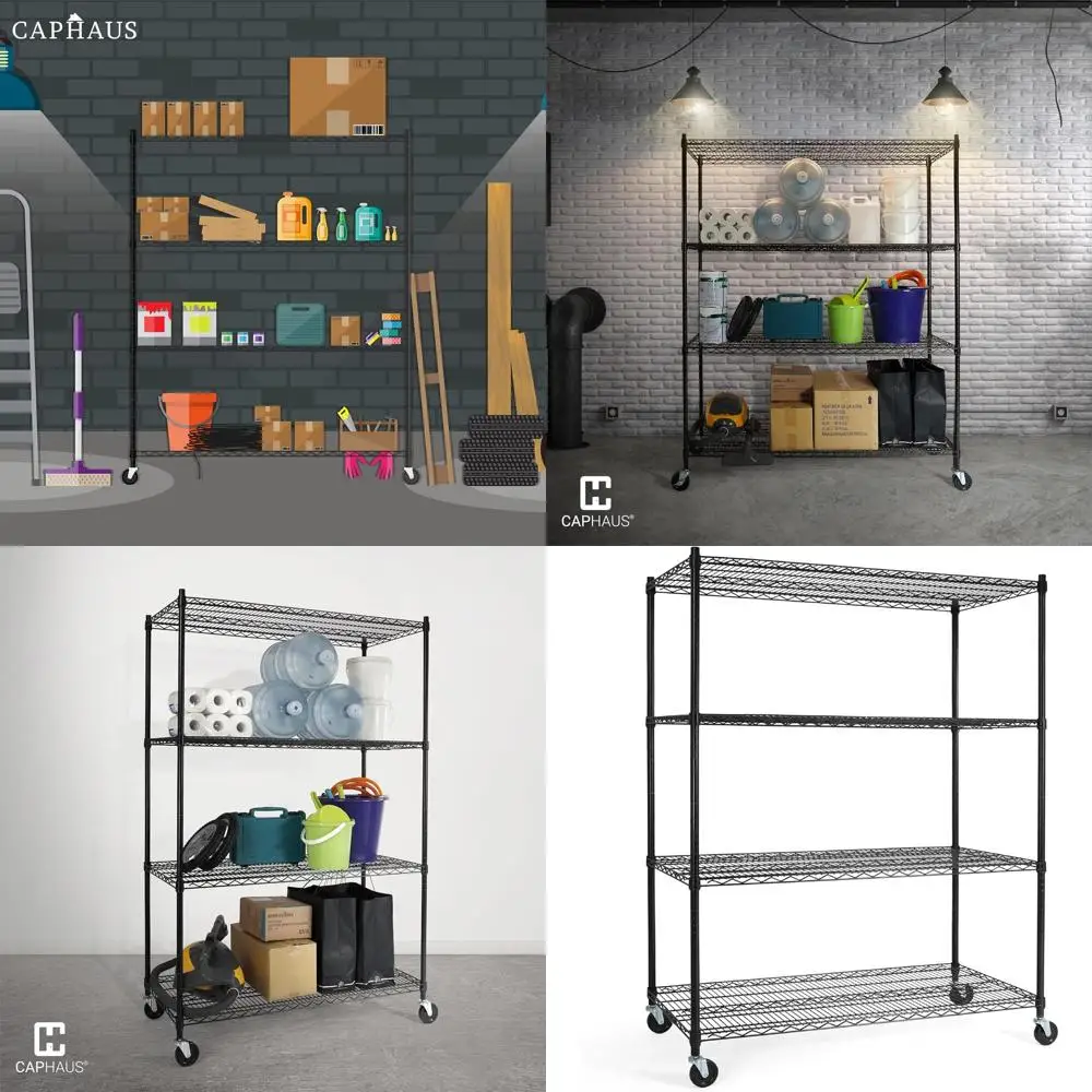 

Adjustable 4-Tier Steel Wire Shelving with Wheels and Leveling Feet, 48 Wide for Garage Storage