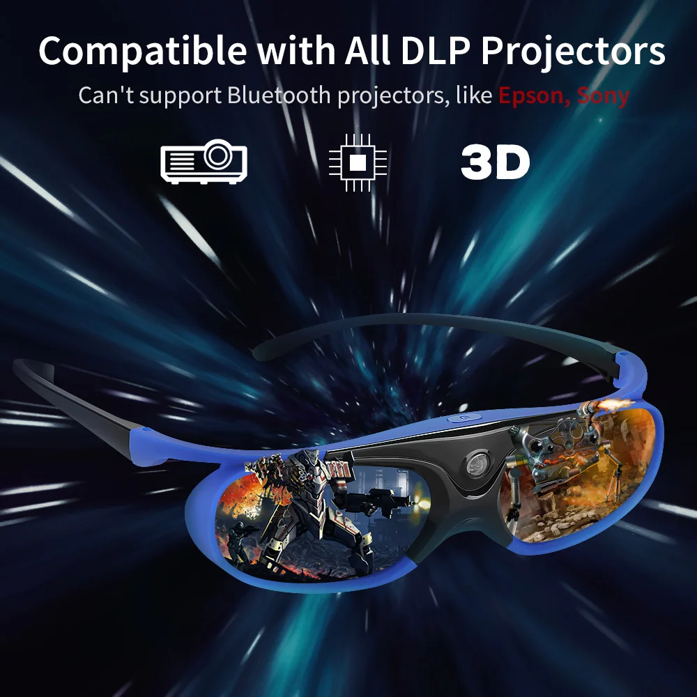 Universelle DLP-Link 3D-Brille USB-Aufladbare Aktive Shutter-Brille für Xgimi Optoma LG Acer Jmgo BenQ DLP LINK Projektoren – Detail 1