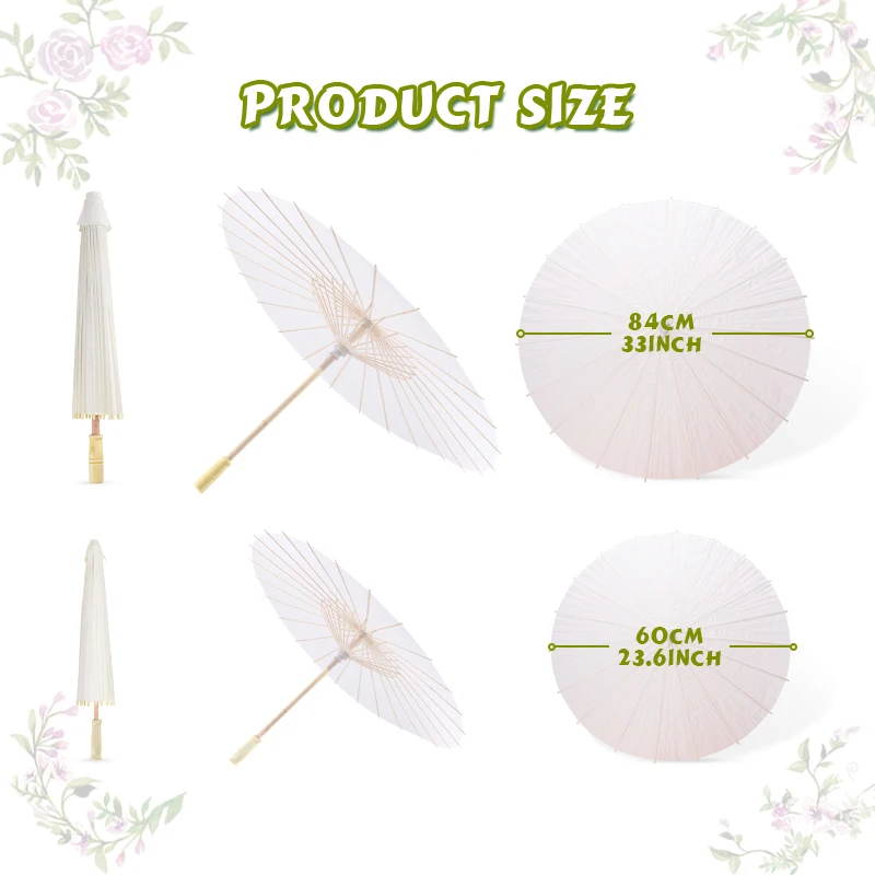 White Wedding Paper Umbrellas Wooden Handle DIY Chinese Paper Umbrella Oil Paper Umbrella Parasol  Wedding Photography Props