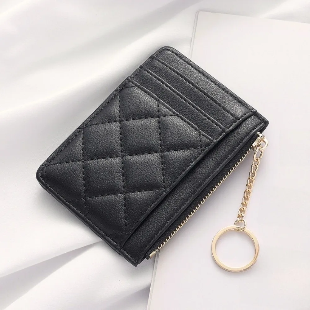 حقيبة بطاقات معلقة قصيرة عصرية متعددة الوظائف من جلد البولي يوريثان محفظة متعددة البطاقات ملونة مع محفظة جيب بسلسلة مفاتيح للرجال/الإناث