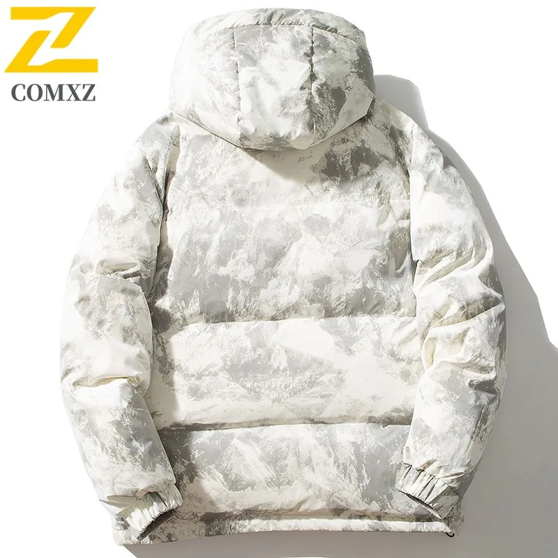 COMXZ 2025 Men Puffer Coat Hooded Outdoor Camping Windbreaker Workwear Versatile Mountain Casual Cold Protection Padded Coat