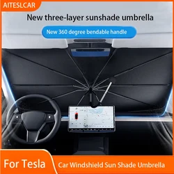 For Tesla Model 3 Y highland 2024 Car Sunshade Umbrella Foldable Front Sunscreen Heat Insulation Front Parasol Car Accessorie