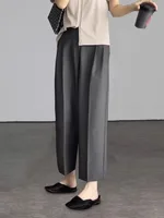 Office Elegant Black Gray Ankle Length Suits Pants for Women High Waist Harem Pants Fashion Trousers with Pockets - Image 2