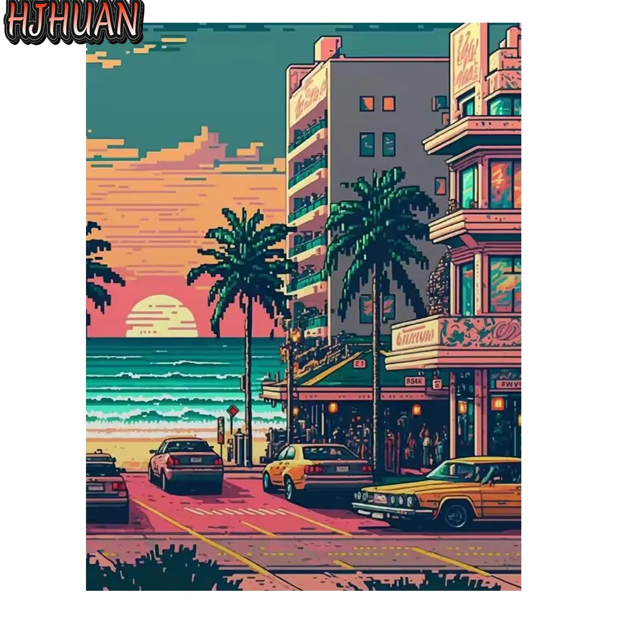 Diamant-Malerei, städtische Architekturlandschaft, Kreuzstich, komplettes rundes/quadratisches Kit, Diamant-Kunst-Kristall-Mosaik-Stickerei-Gemälde