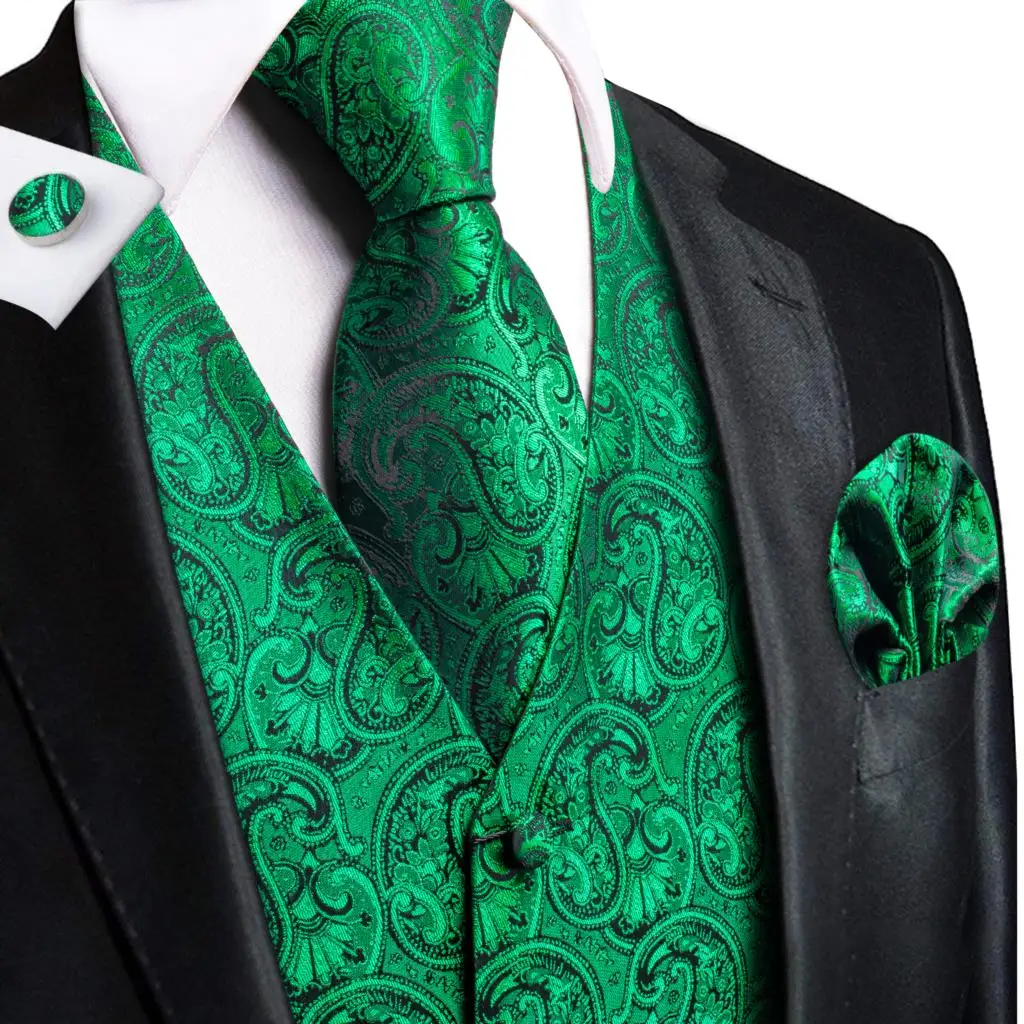Picture 5: Green Mint Sage Silk Mens Waistcoat Tie Set Sleeveless Jacket Suit Vest Necktie Hanky Cufflinks Wedding Business Oversized Gift