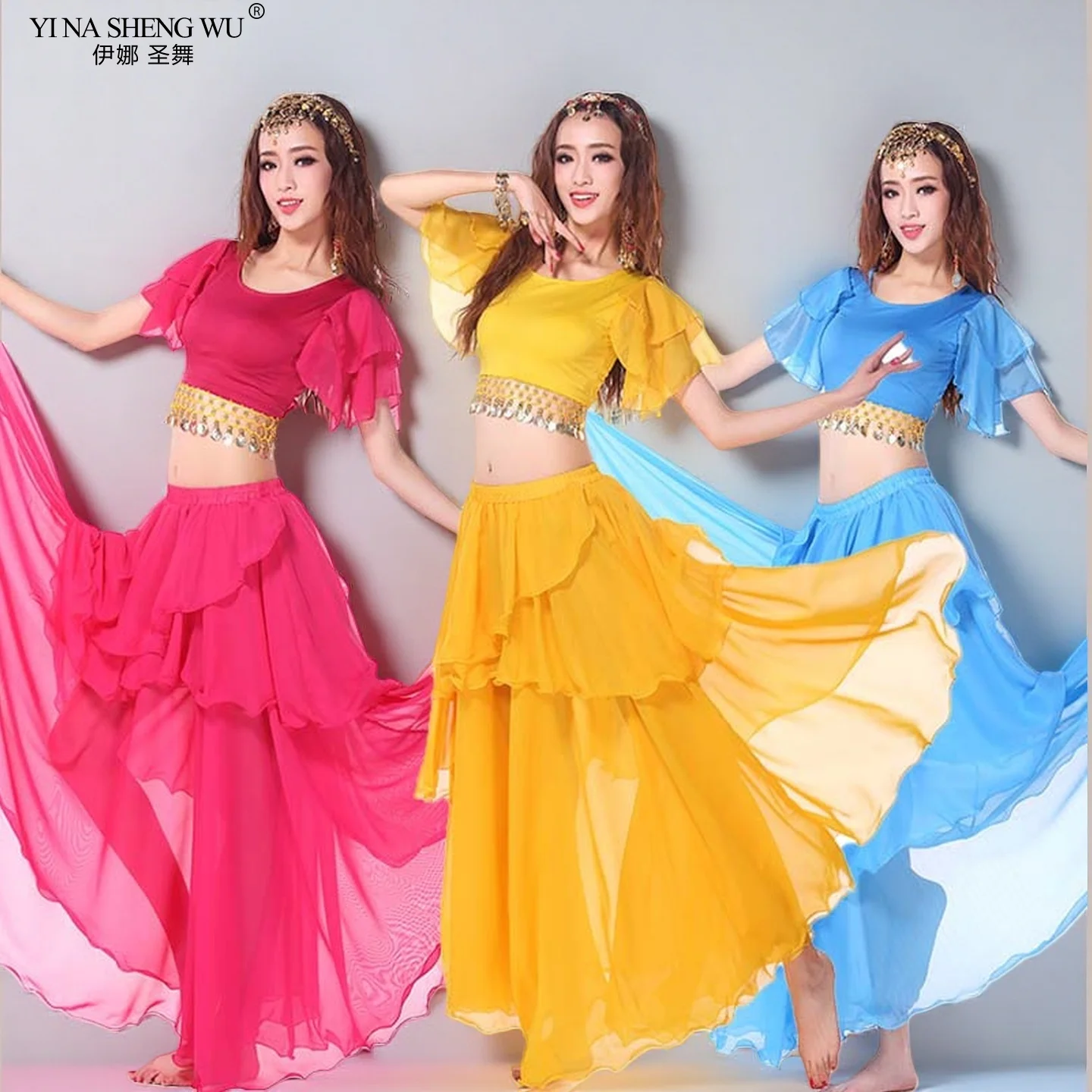

2025 New India Dance Costume Women's Belly Dance Oriental Performance Costume Set Performance Costume Cake Top Skirt/2/3pcs Set