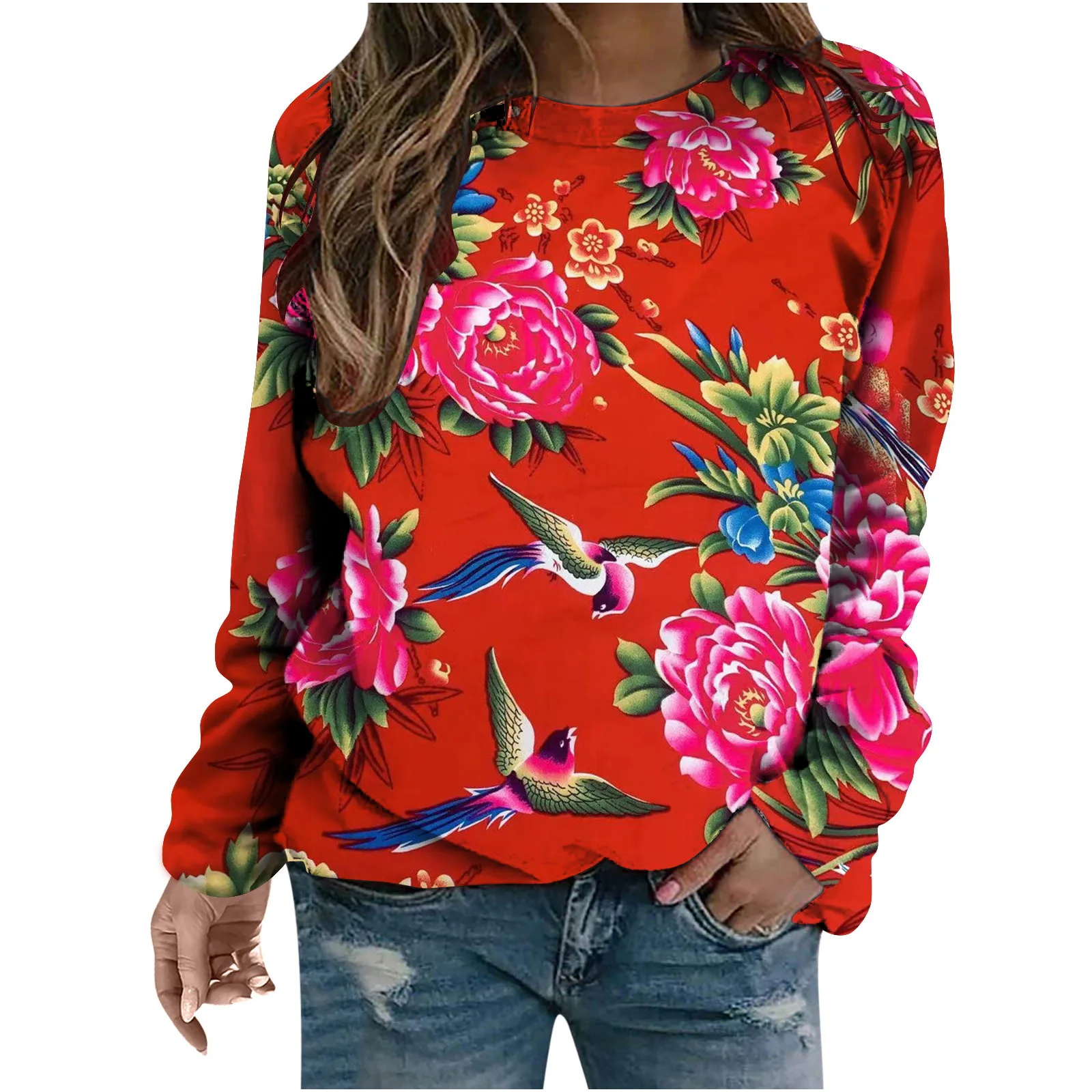 Ethnic Style Flower Sweatshirts Floral 3D Print Autumn Women Hoodies Long Sleeve Y2k Oversized Pullovers Tops Female Clothing