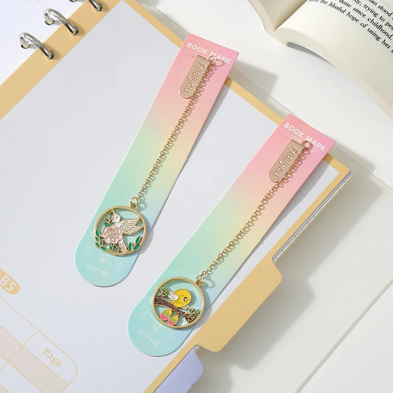 Cute Cartoon Flower Bird World Metal Bookmark Creative Small Pendant Book Mark Page Folder for Office & School Supplies Statione