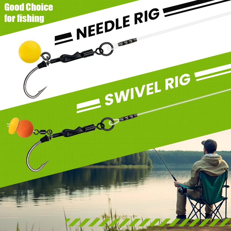 Image 3: 6 pièces/10 pièces Ronnie rig 3 Styles plate-forme à carpe 4 crochets tailles: 2 # , 4 # , 6 # , 8 #   - Ligne de pêche en fluorocarbone, pivotante à changement rapide et appât Sc