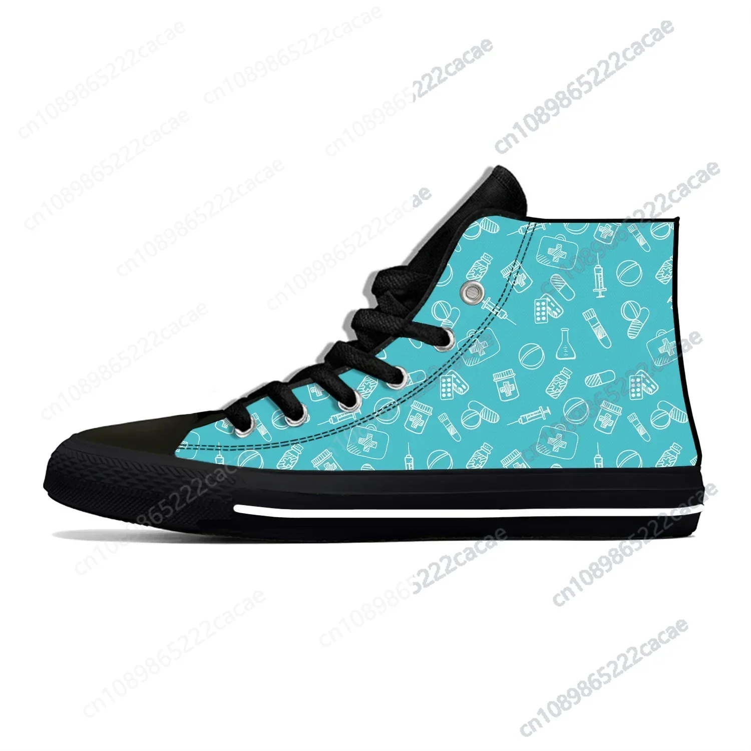 

Hot Summer Dentists Cartoon Nurse Pattern Harajuku Fashion High Top Canvas Shoes Men Women Casual Sneakers Classic Board Shoes