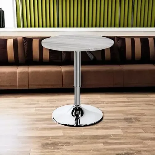Round Bar Table,Adjustable Height and 360° Swivel Bar Tables, Cocktail Table with MDF Top, Silver Leg Base for Bar, Bistro, Café