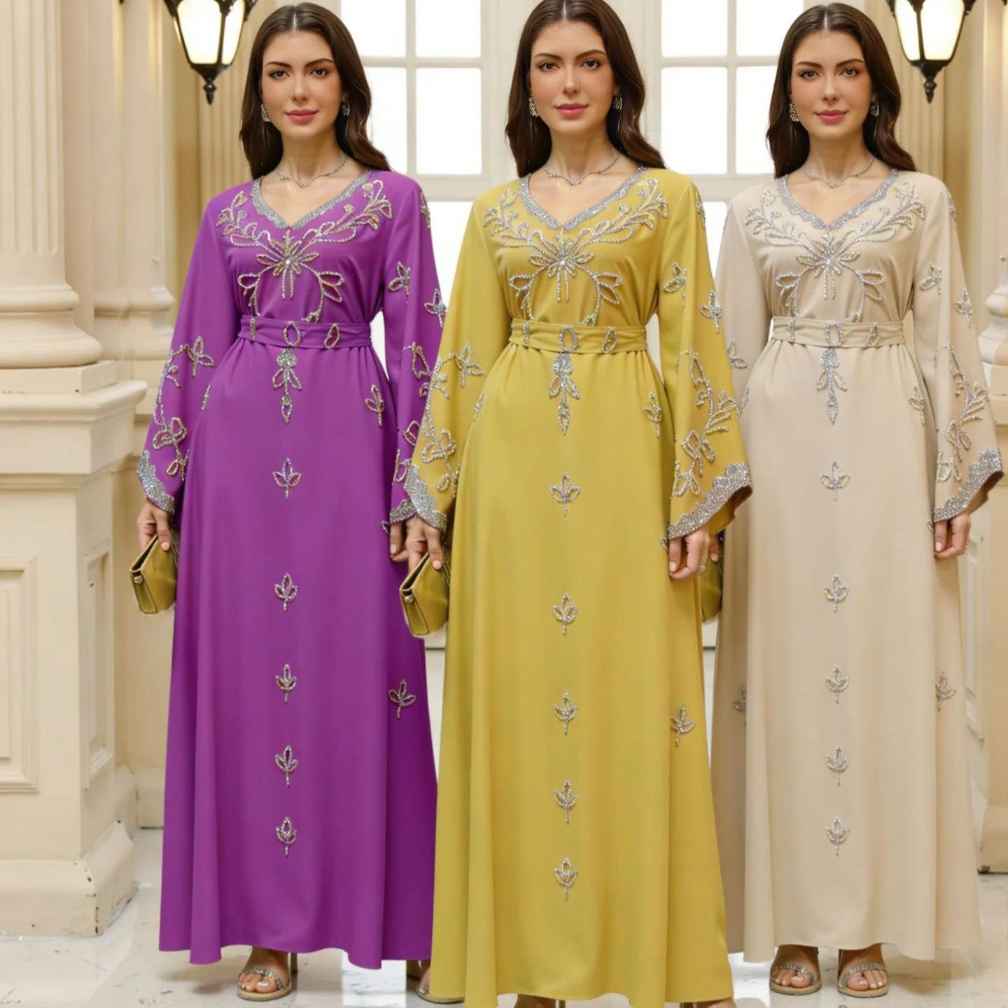 

Eid Women Dress Abaya Jalabiya Ramadan Muslim Party Dresses Diamonds Sashes Vestidos Arab Long Robe Morocco Dubai Kaftan 2026