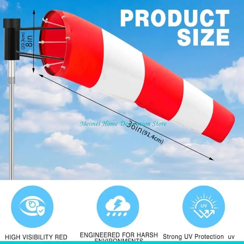 H7BF Airport Windsock Wind Direction Indicators Ripstop Outdoor Heavy Duty Wind Measurement Sock Bag with Reflective Belt view 6