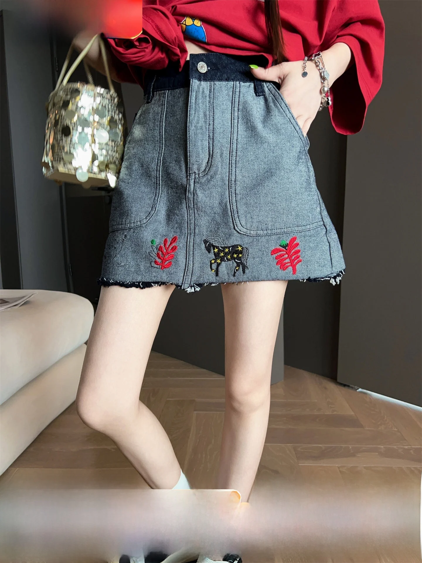 

Retro Faionable Denim Skirt Women's Summer 2025 New High Waist Slim f-length Skirts Trendy A-line Skirt