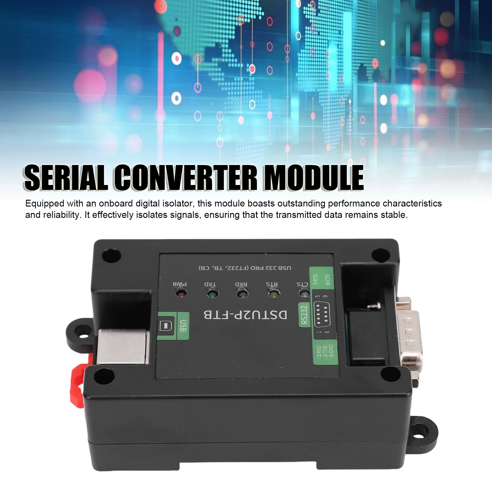 

USB to RS232 PRO Serial Converter Module Integrated Power Isolation Serial Adapter Module with Rail DB9 Male USB B Connector