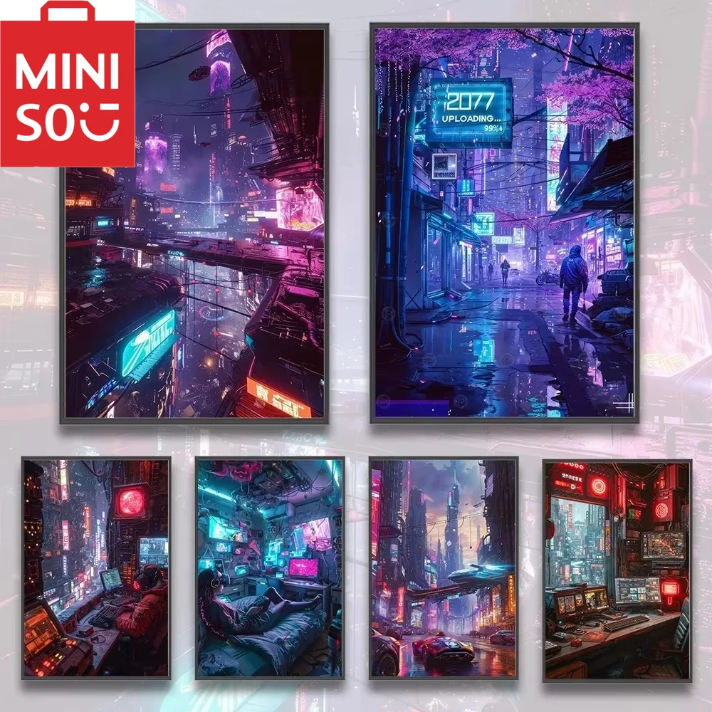 

MINISO DIY картина маслом по номерам киберпанк город мультфильмы украшение дома стены гостиная компьютерная комната декор лучший подарок рамки