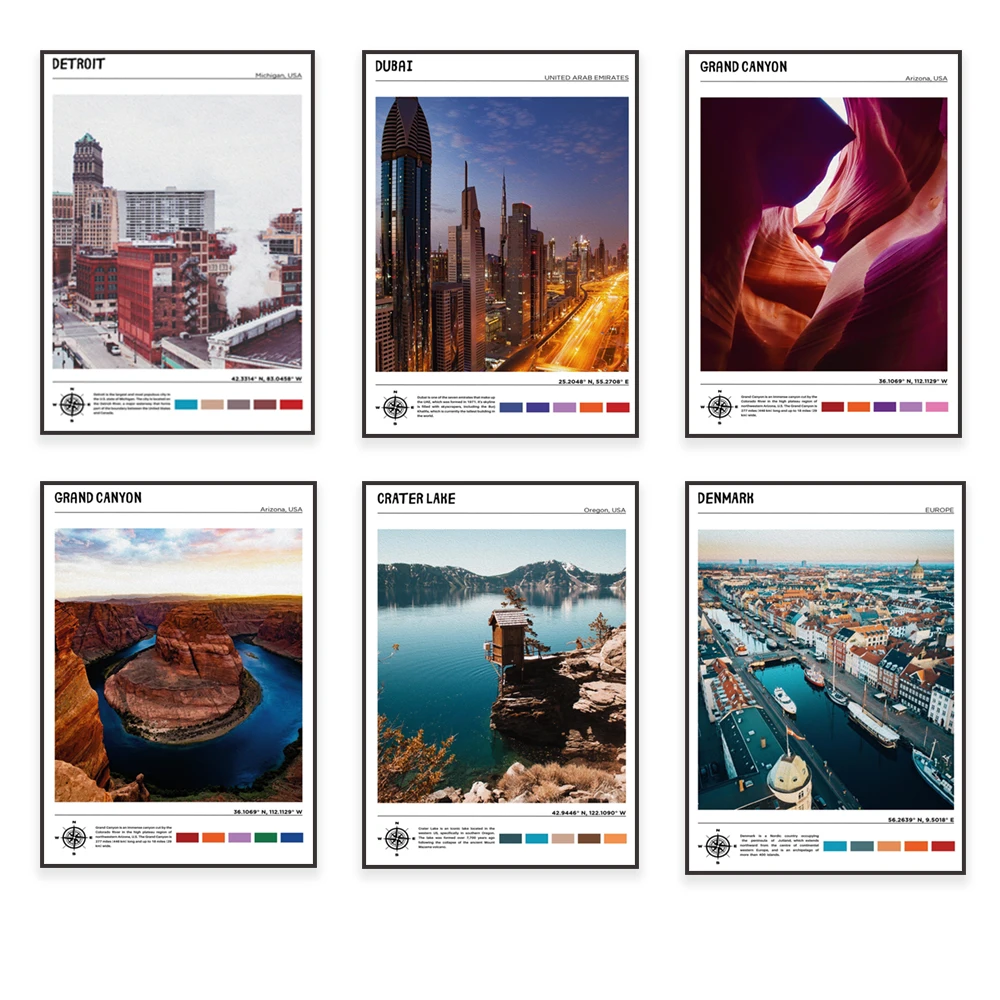 

Michigan, Arizona, Granada, Foley Beach, Flagstaff, Dubai, Denmark, Detroit, Crater Lake, Cozumel, Colima Mexico travel posters