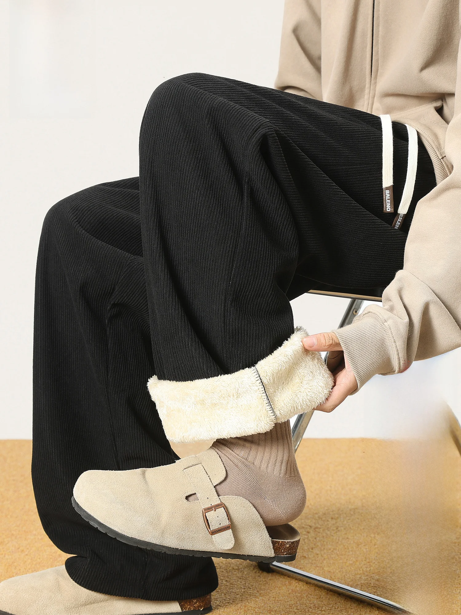 

PaulFrank Men's Fce Lined Wide Leg Casual Pants Thiened Winter Warm Trousers Casual Loose Fit Straight Leg Polyester Fiber