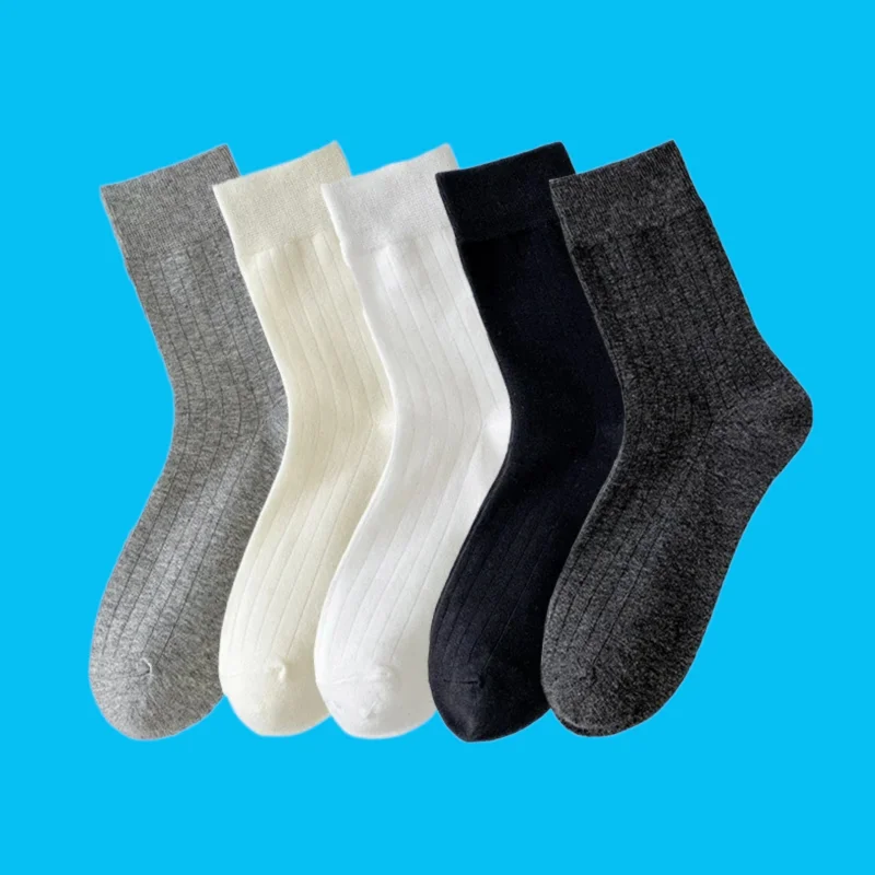 5 Pairs Men's Solid Color Classic Mid-Calf Socks Solid Color Plain Men's All-Match Casual 2024 Fashion Socks High Quality Socks