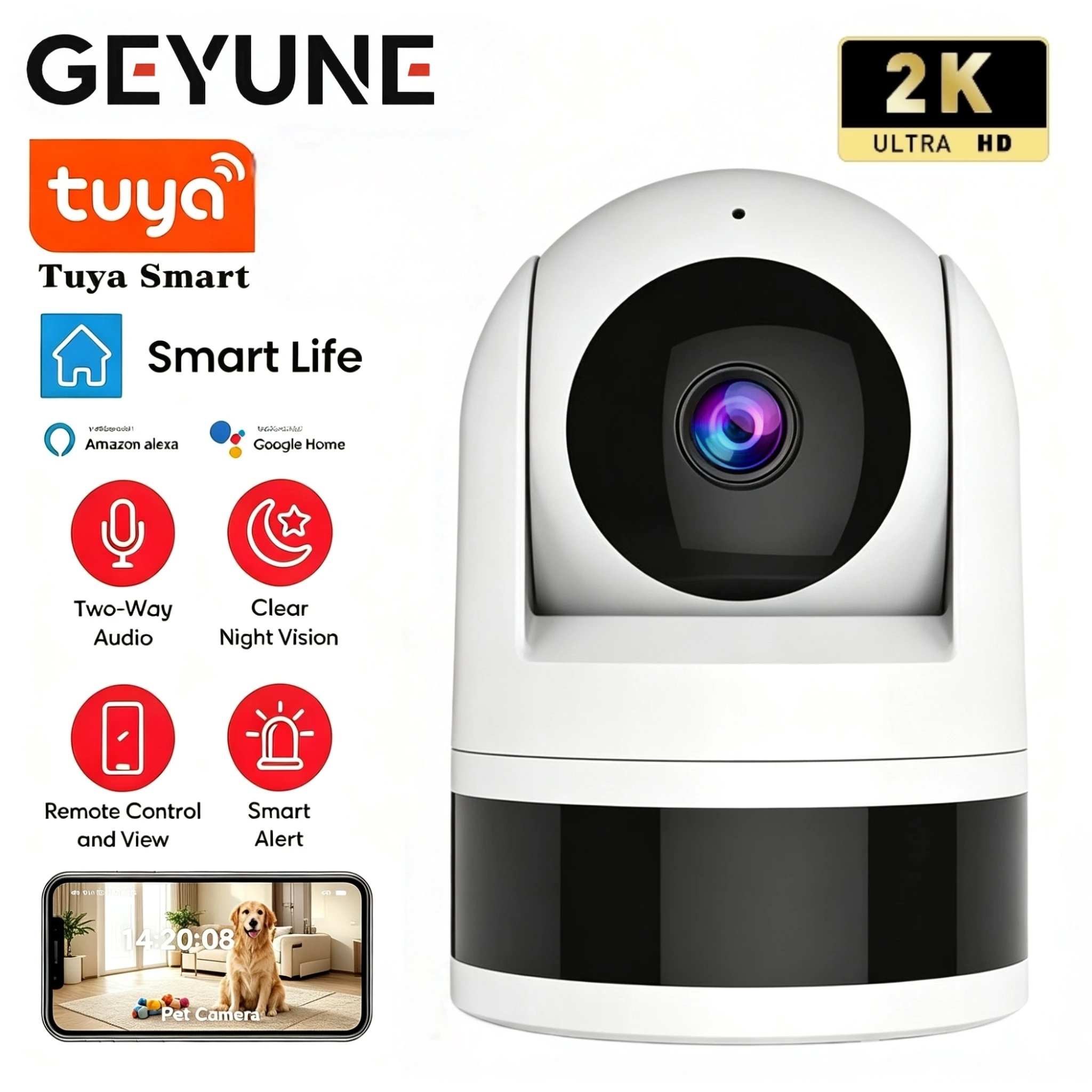 4MP 2K WiFi Baby Monitor Security Camera, 355° PTZ Auto Tracking, IR Night Vision, Two-Way Audio Indoor IP Cam Tuya APP Control