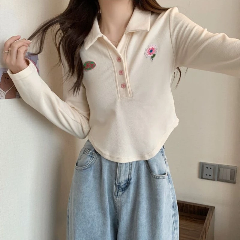 

Стильная женская укороченная футболка-поло с вырезом «рыбья кость», термобелье, новинка 2026 года ​