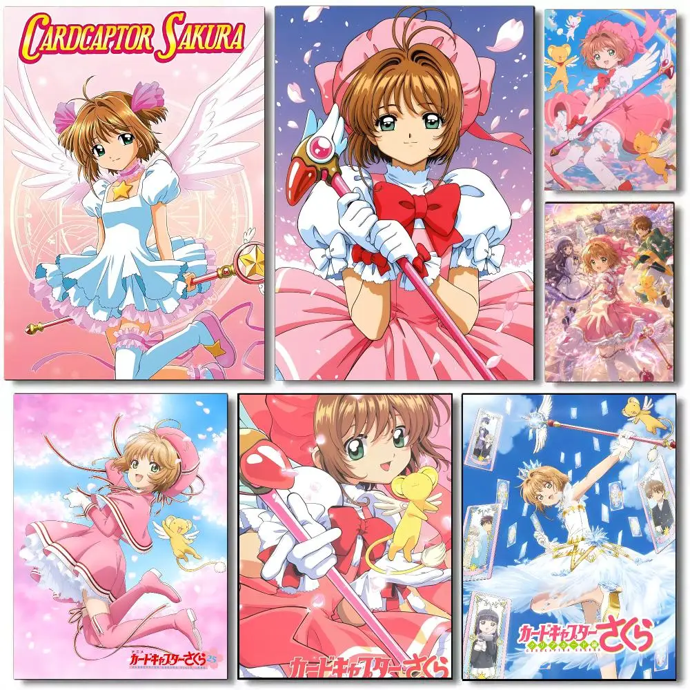Classic Anime C-Cardcaptor Sakura Poster Self Adhesive Wall Art Decor for Bedroom Home Decor Halloween Gift