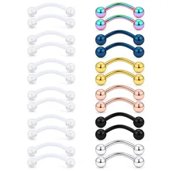 16G Clear Acrylic Bioflex Stainless Steel Curved Barbell Nipplerings Snake Eyes Tongue Ring Piercing Retainer 2PCS