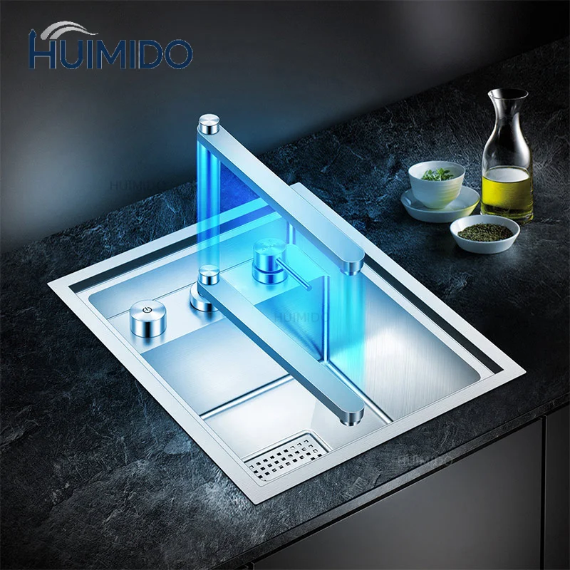 Kitchen Sink Faucet 304 Stainless Steel Lifting Faucet Hot and Cold Water Filter Water Three-in-One Independent Switch Tap