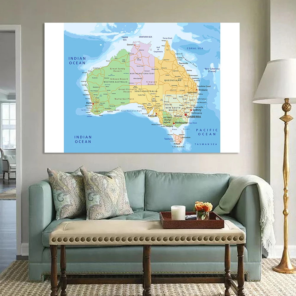 Mapa de rota de tráfego da Austrália Wall Poster, Pintura de lona não tecida, Decoração para casa, Material Escolar, 150x100cm