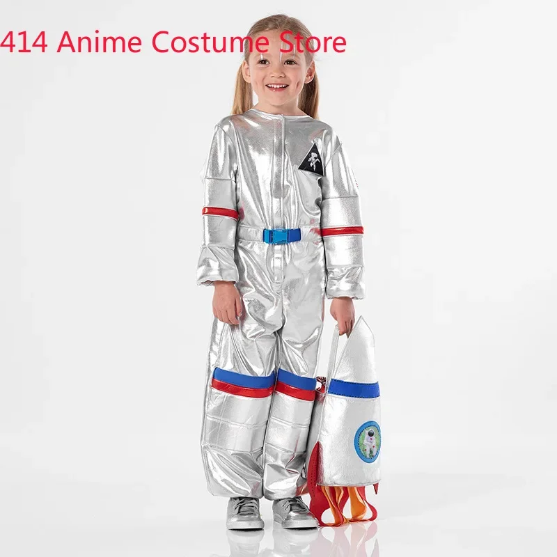 Silver Cosmonaut Astronaut Costume Cosplay for Kids Children Boys Girls Birthday Party Purim Fancy Dress 3-4T 4-10T