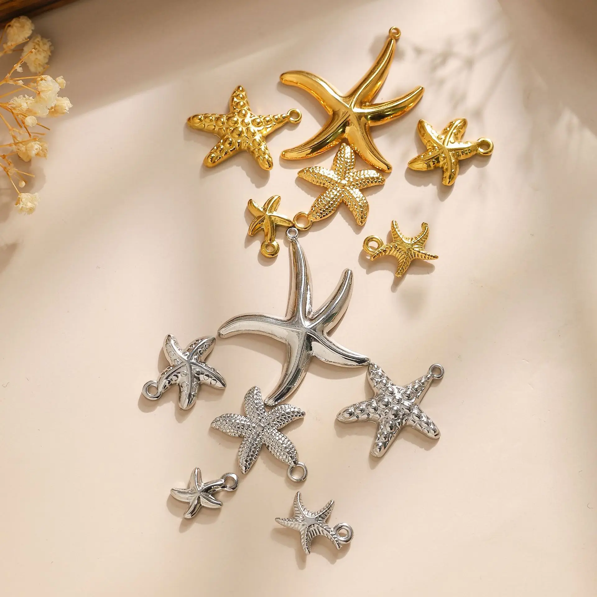 

10pcs Handmade Starfish Pendant Charms Stainless Steel Ocean Necklace Earrings Bracelet Pendant Connectors Diy Jewelry Making