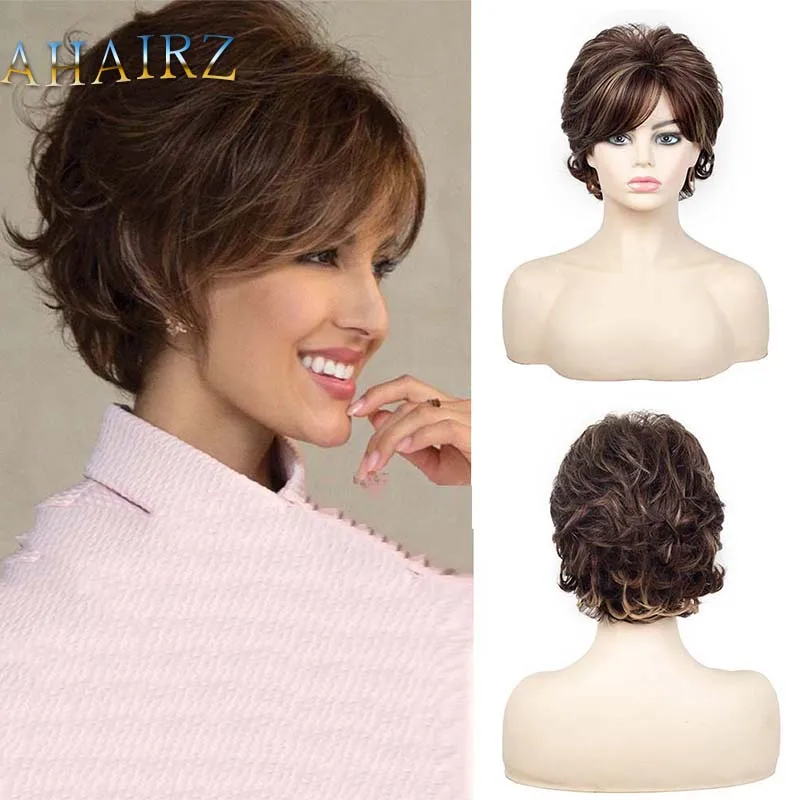 

Synthetic Brown Wigs for Women Short Synthetic Wig Female Curly Wigs for White Women Pixie Cut Women Wig